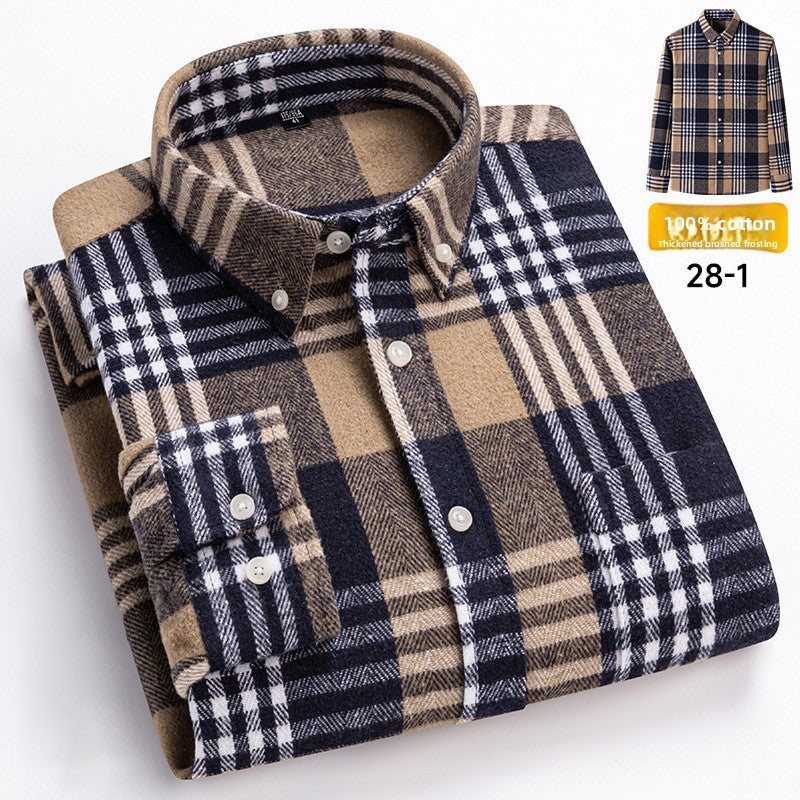 Mens Vintage Plaid Long Sleeve Shirt