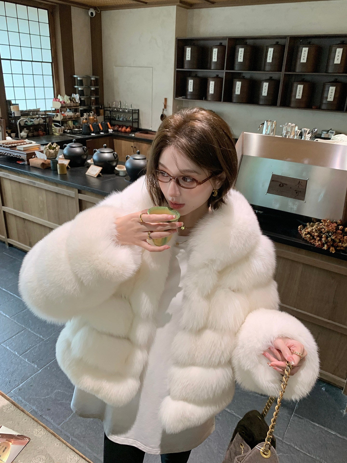 Women's Hooded Fox Fur Short Coat