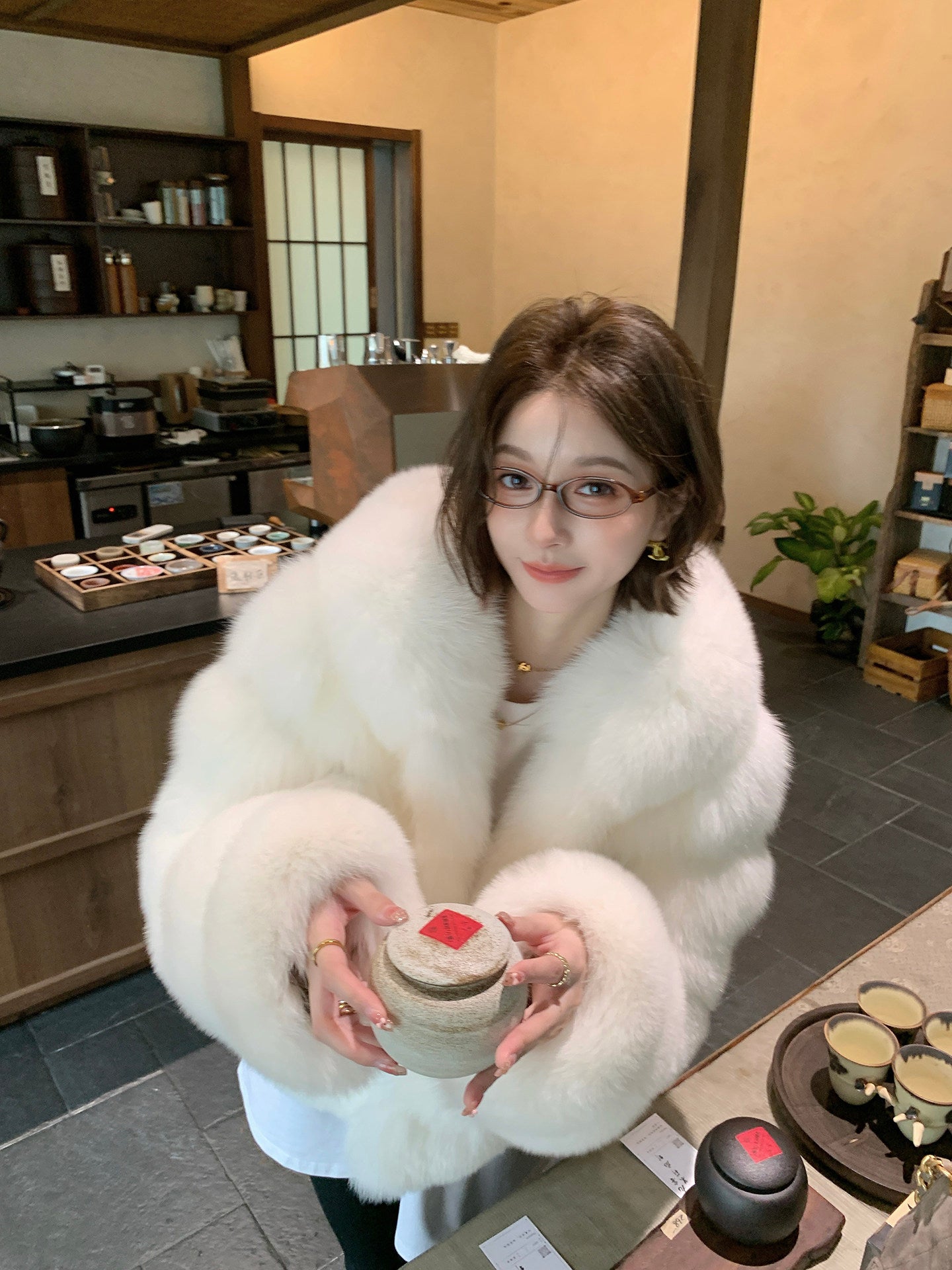 Women's Hooded Fox Fur Short Coat