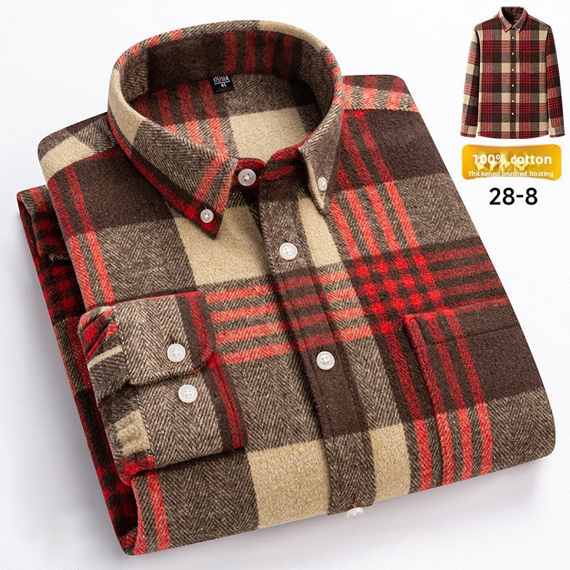 Mens Vintage Plaid Long Sleeve Shirt