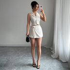 Solid-color tank top and short skirt set